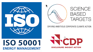 ISO 50001, SBTi and CDP logos